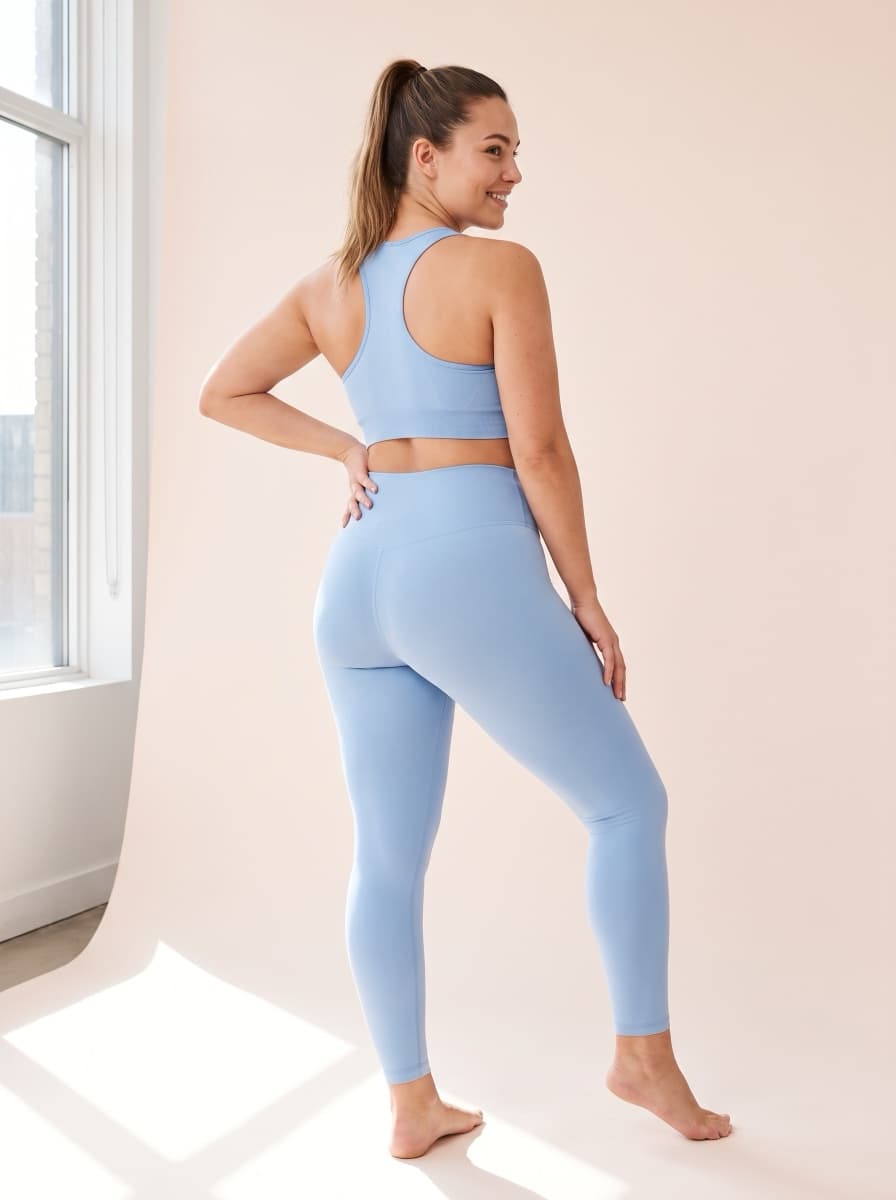 A woman doing a barbell hip thrust in a bright studio